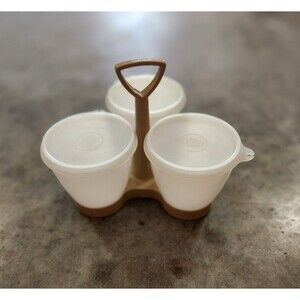 Vintage Tupperware Condiment Caddy 3 Container Server With Holder And Lids757-4